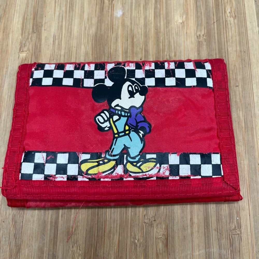 VINTAGE Walt Disney MICKEY MOUSE WALLET Red RETRO  Signed By Mickey.